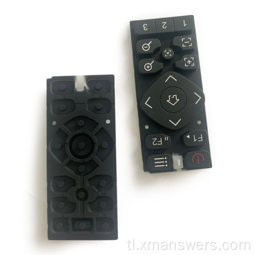 Conductive electronic silicone remote control keypad buttons.